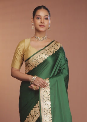 Green Banarasi Silk Saree With Blouse Piece