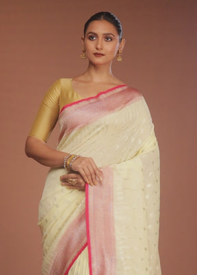 Cream Kora Silk Saree With Blouse Piece