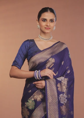 Blue Dupion Silk Saree With Blouse Piece