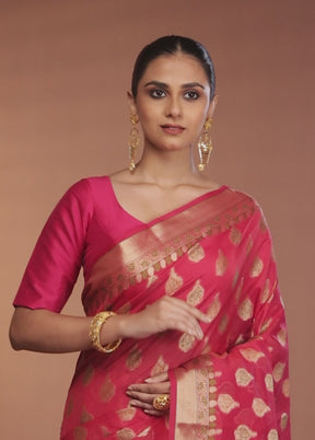 Pink Kora Silk Saree With Blouse Piece