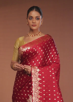 Maroon Banarasi Silk Saree With Blouse Piece