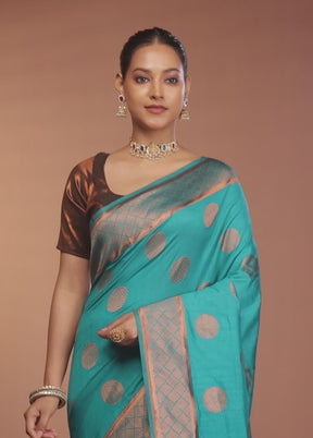 Green Dupion Silk Saree With Blouse Piece