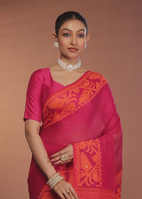 Pink Tant Jamdani Saree Without Blouse Piece