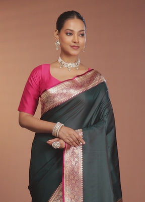 Blue Banarasi Silk Saree With Blouse Piece