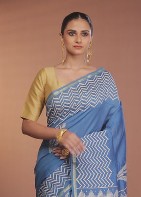 Blue Chanderi Silk Saree With Blouse Piece