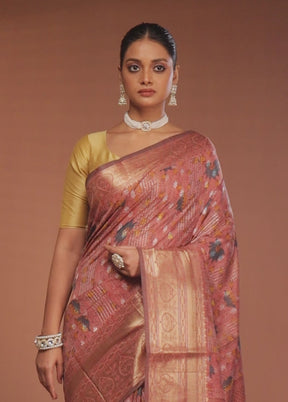 Pink Tussar Silk Saree With Blouse Piece