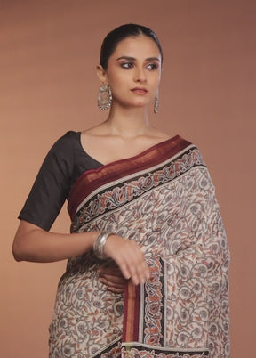 Cream Chanderi Silk Saree With Blouse Piece