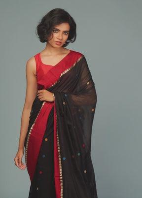 Black Matka Silk Saree Without Blouse Piece
