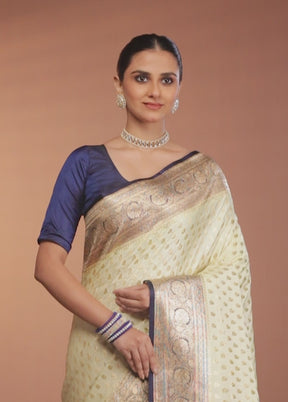 Cream Banarasi Silk Saree With Blouse Piece