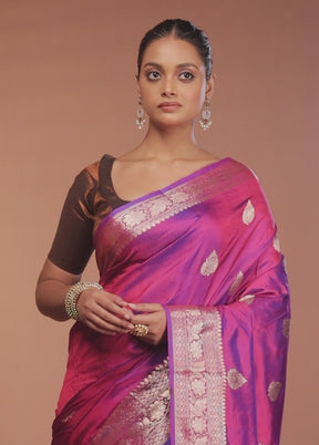 Purple Handloom Katan Pure Silk Saree With Blouse Piece