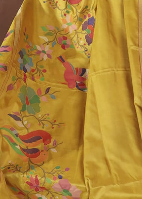 Yellow Handloom Katan Pure Silk Saree With Blouse Piece
