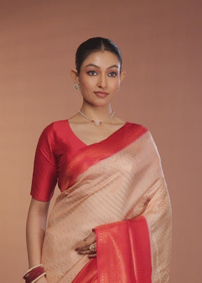 Cream Dupion Silk Saree With Blouse Piece