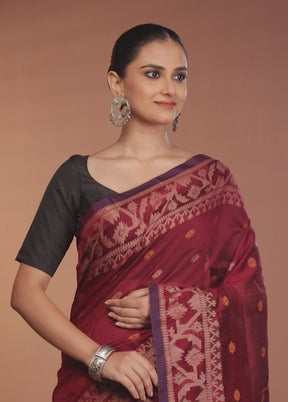 Maroon Matka Silk Saree With Blouse Piece