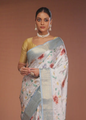 Grey Dupion Silk Saree With Blouse Piece