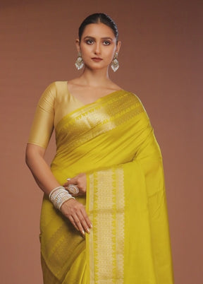 Yellow Kora Silk Saree With Blouse Piece