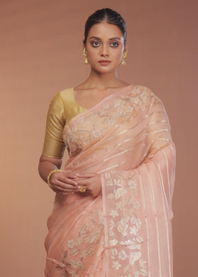 Pink Handloom Pure Organza Saree With Blouse Piece