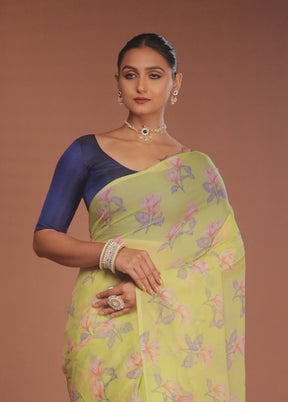 Green Handloom Chiffon Pure Silk Saree With Blouse Piece