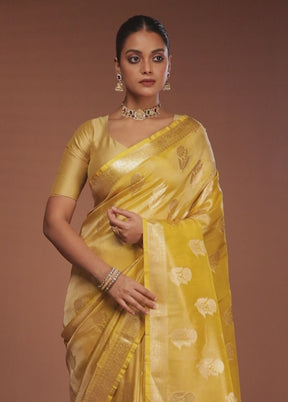 Yellow Tissue Silk Saree With Blouse Piece