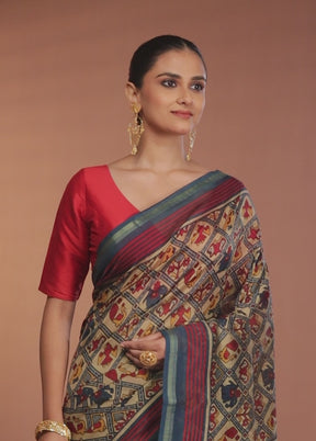 Multicolor Chanderi Silk Saree With Blouse Piece