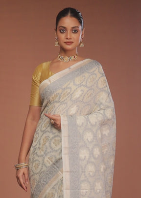 Cream Kora Silk Saree With Blouse Piece