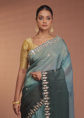 Green Tissue Silk Saree With Blouse Piece