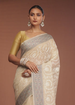 Cream Cotton Saree With Blouse Piece