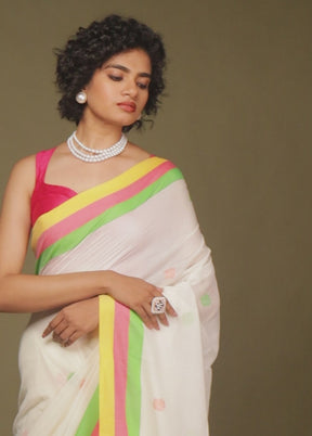 White Matka Silk Saree With Blouse Piece