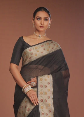Black Kora Silk Saree With Blouse Piece