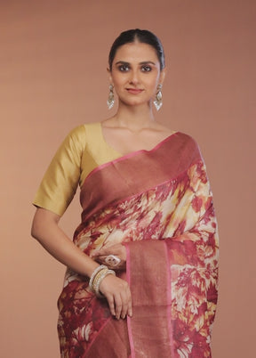 Cream Tussar Silk Saree With Blouse Piece