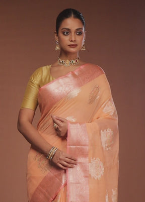 Pink Kora Silk Saree With Blouse Piece