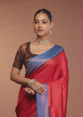 Red Dupion Silk Saree With Blouse Piece