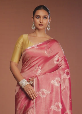 Pink Tissue Silk Saree With Blouse Piece