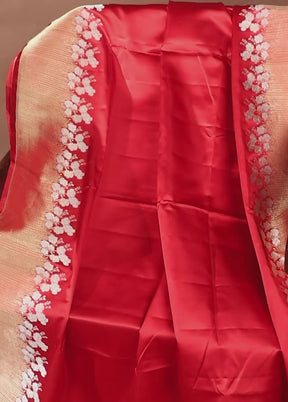 Maroon Handloom Katan Pure Silk Saree With Blouse Piece