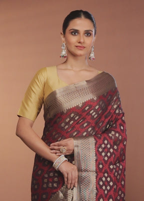 Maroon Kora Silk Saree With Blouse Piece