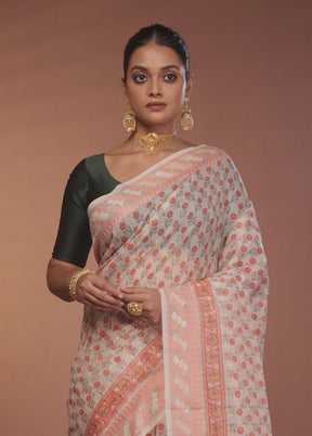 White Cotton Saree With Blouse Piece