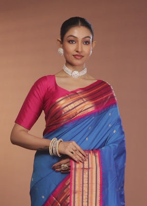 Blue Kanjivaram Silk Saree With Blouse Piece