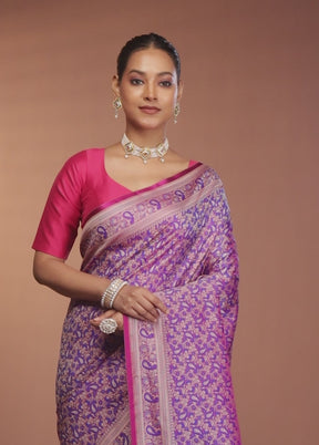 Purple Jamewar Silk Saree With Blouse Piece