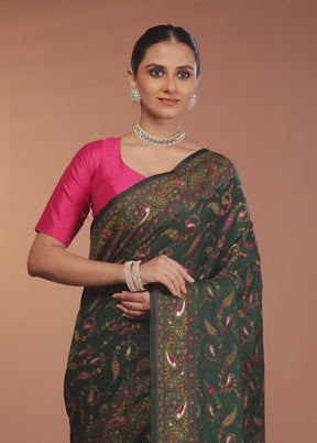 Green Dupion Silk Saree With Blouse Piece