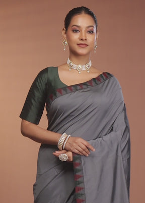 Grey Kanjivaram Silk Saree With Blouse Piece