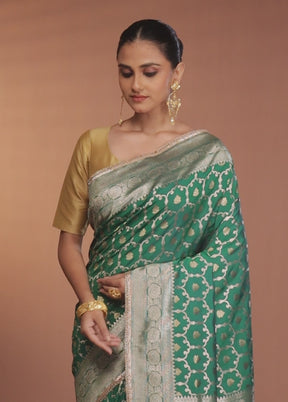 Green Katan Silk Saree With Blouse Piece