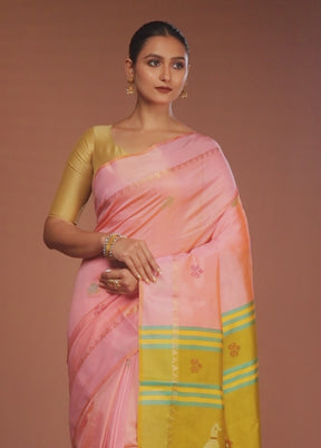 Peach Handloom Kalakshetra Pure Silk Saree With Blouse Piece