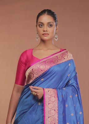Blue Handloom Katan Pure Silk Saree With Blouse Piece