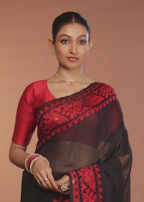 Black Tant Jamdani Saree Without Blouse Piece