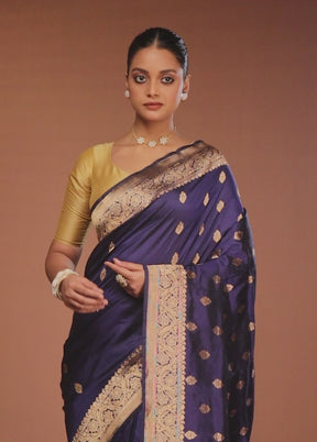 Blue Katan Pure Silk Saree With Blouse Piece