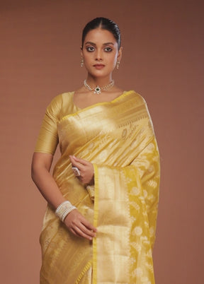 Yellow Tissue Silk Saree With Blouse Piece