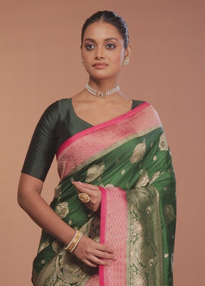 Green Dupion Silk Saree With Blouse Piece