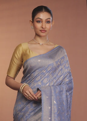 Blue Dupion Silk Saree With Blouse Piece