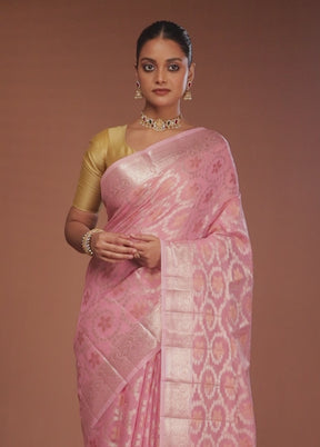 Pink Kora Silk Saree With Blouse Piece