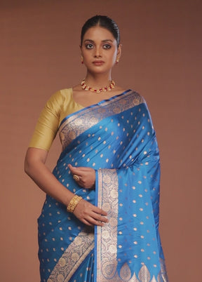 Blue Banarasi Silk Saree With Blouse Piece