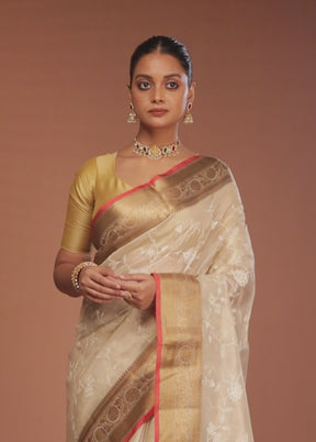 Cream Cotton Saree With Blouse Piece